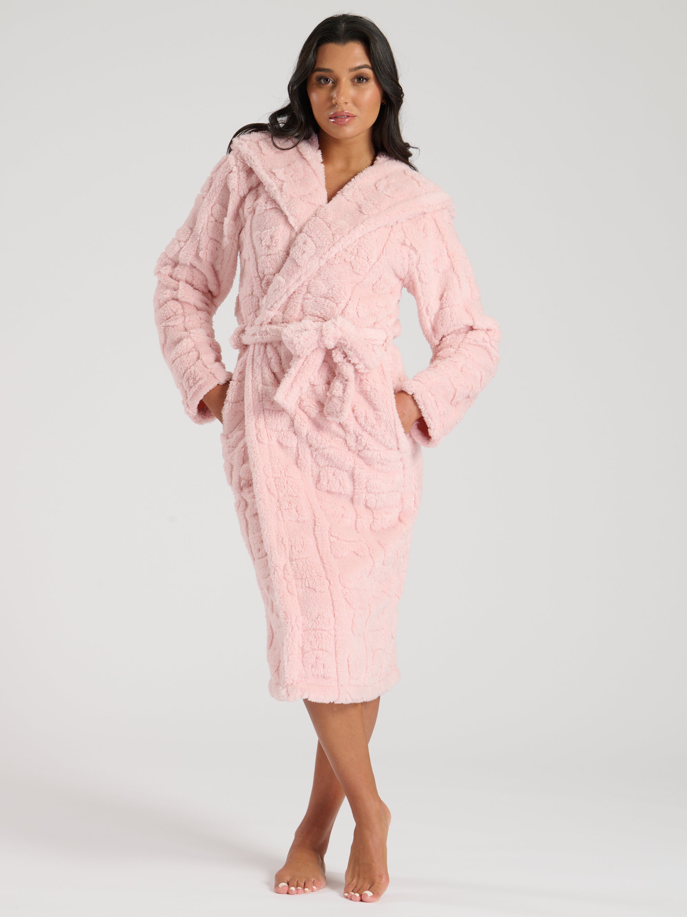 Soft Fleece Hooded Hooded Dressing Light Pink Dressing Gown The