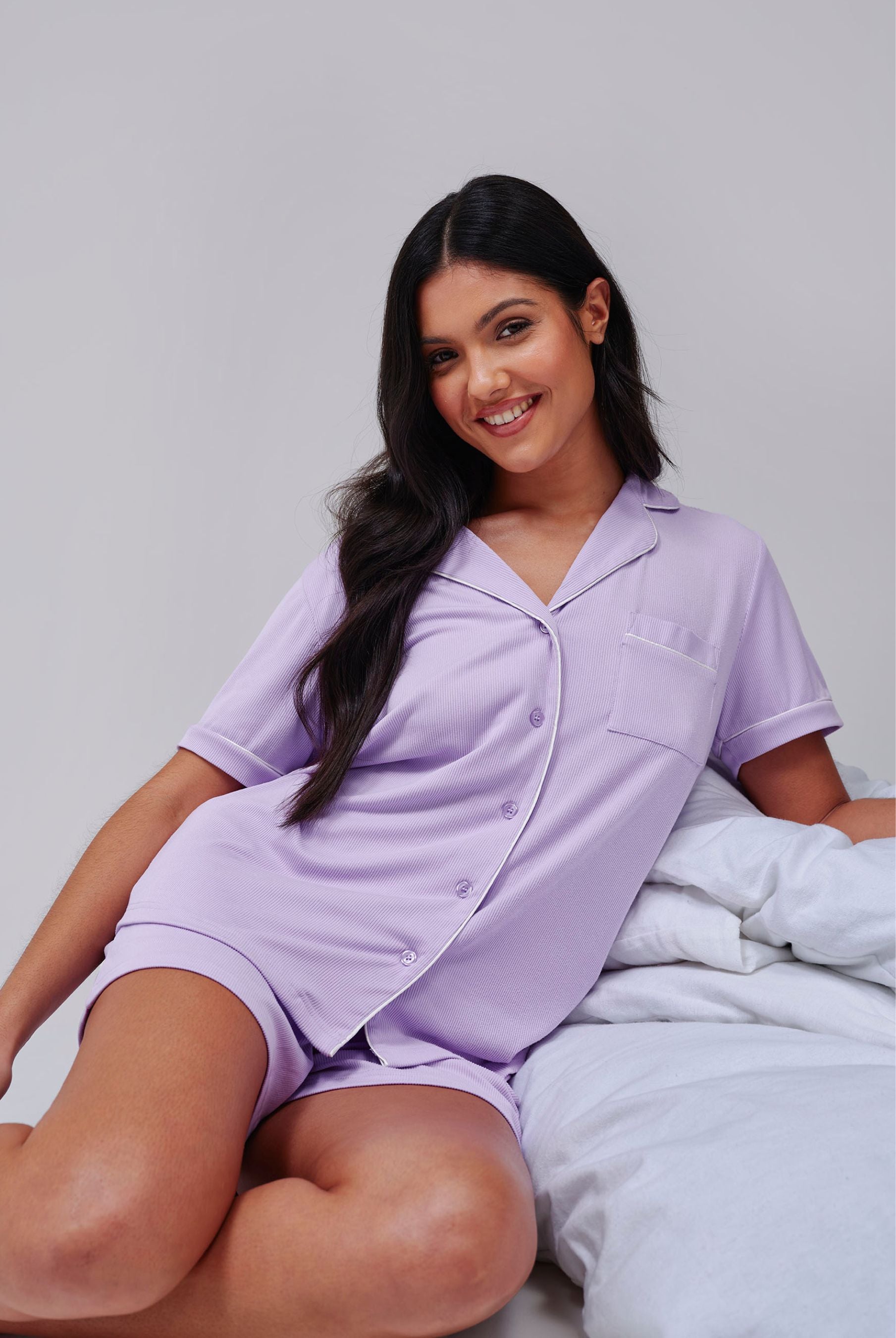 Sleepy Rib Pj Set In Lilac – Loungeable