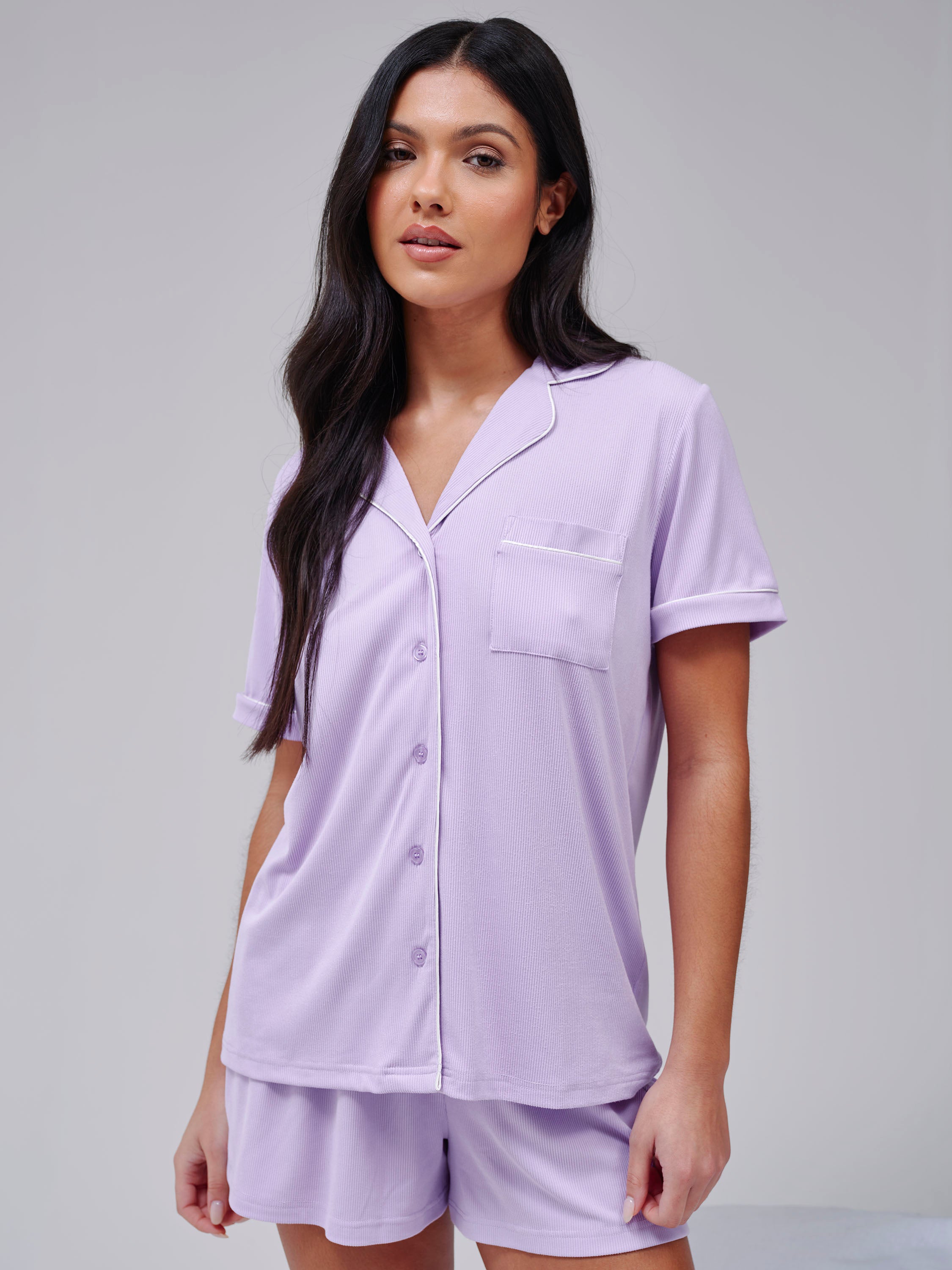 Sleepy Rib Set In Lilac – Loungeable