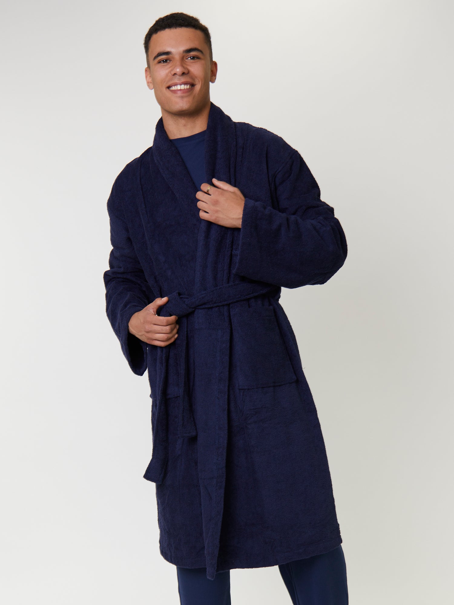 Men's Pure Cotton Towelling Robe in Navy – Loungeable